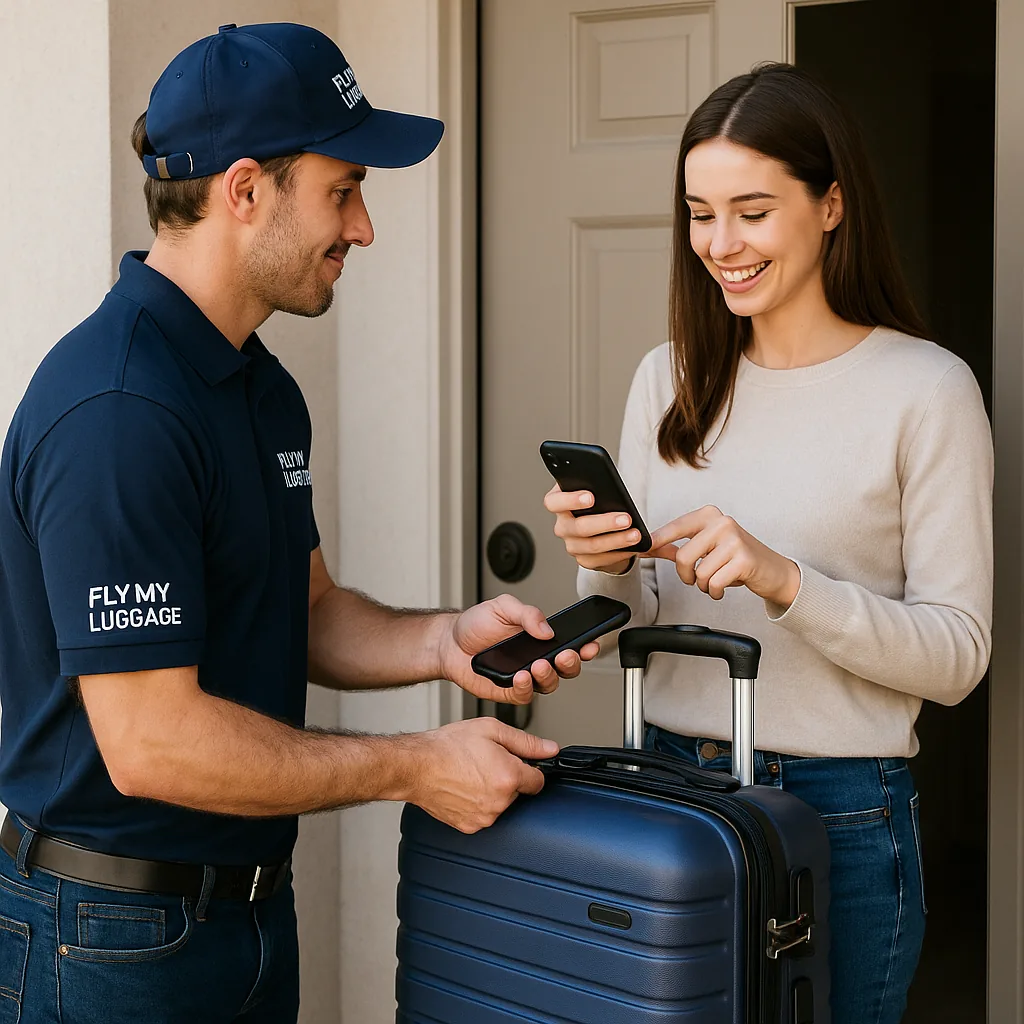 Packed luggage ready for city to city courier delivery