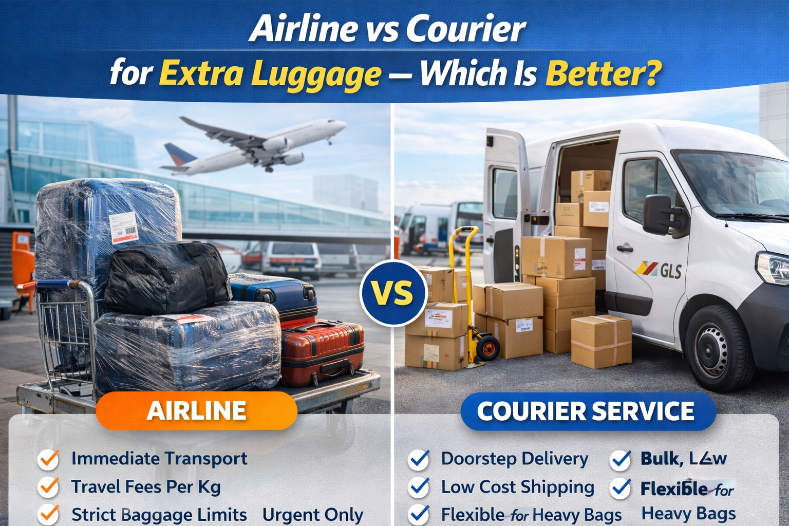 Airline vs courier extra luggage comparison airport baggage delivery service