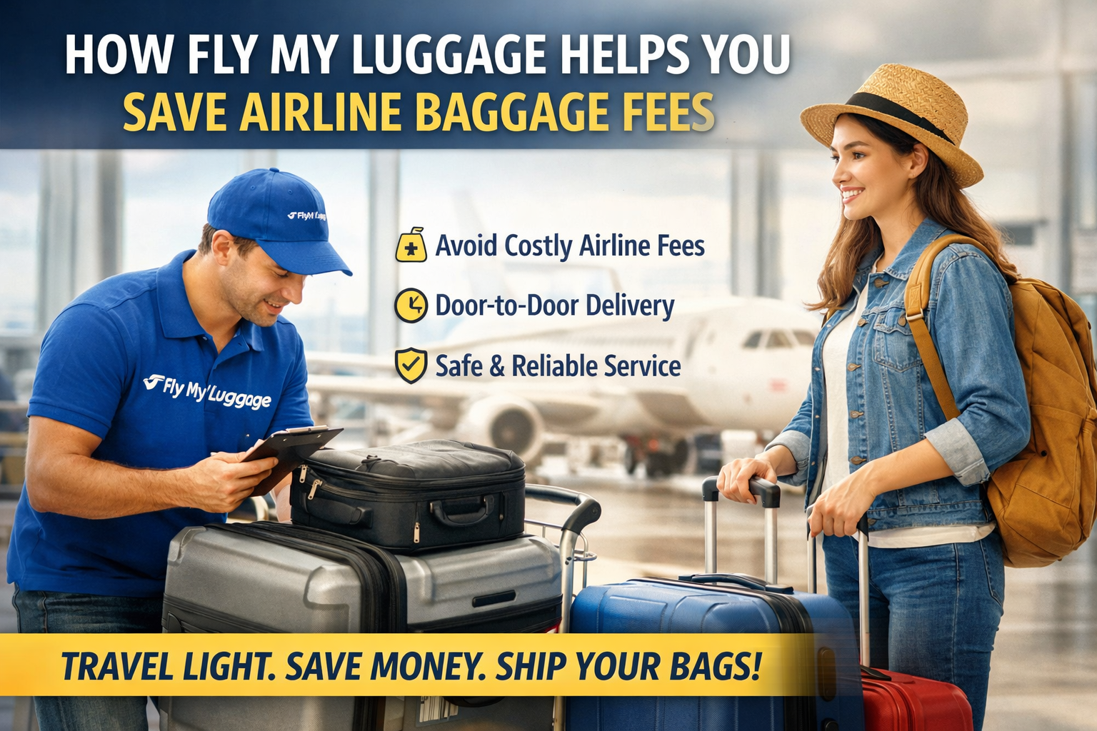 Traveler using luggage delivery service to avoid airline baggage fees