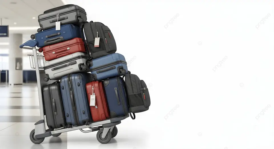 Traveler struggling with extra luggage at airport check-in counter due to overweight baggage