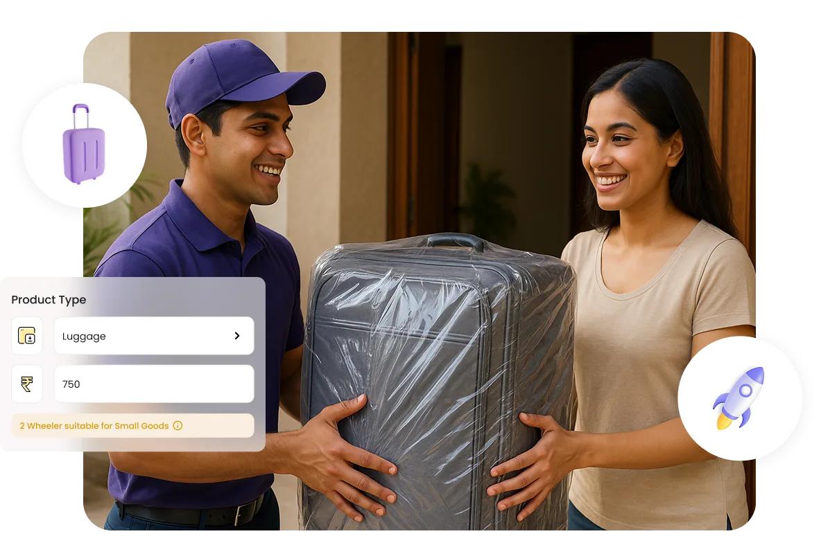 Courier executive handling suitcase for Mumbai to Bangalore luggage shipping service