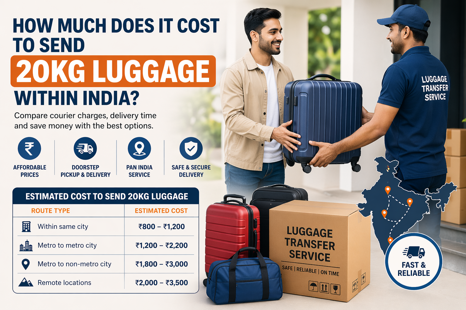 Cost to send 20kg luggage within India using courier or luggage transfer service