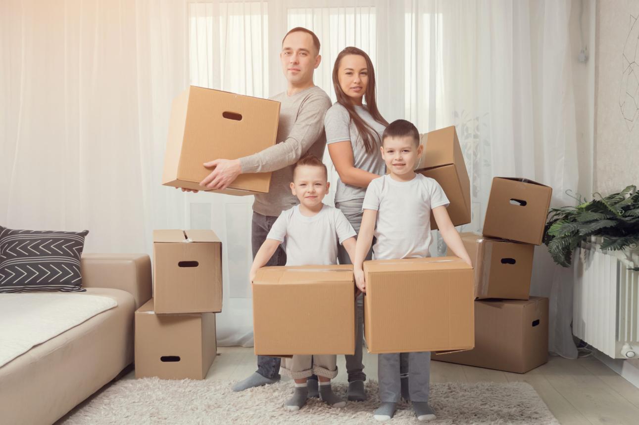 Family luggage packed for moving to another city with courier delivery service