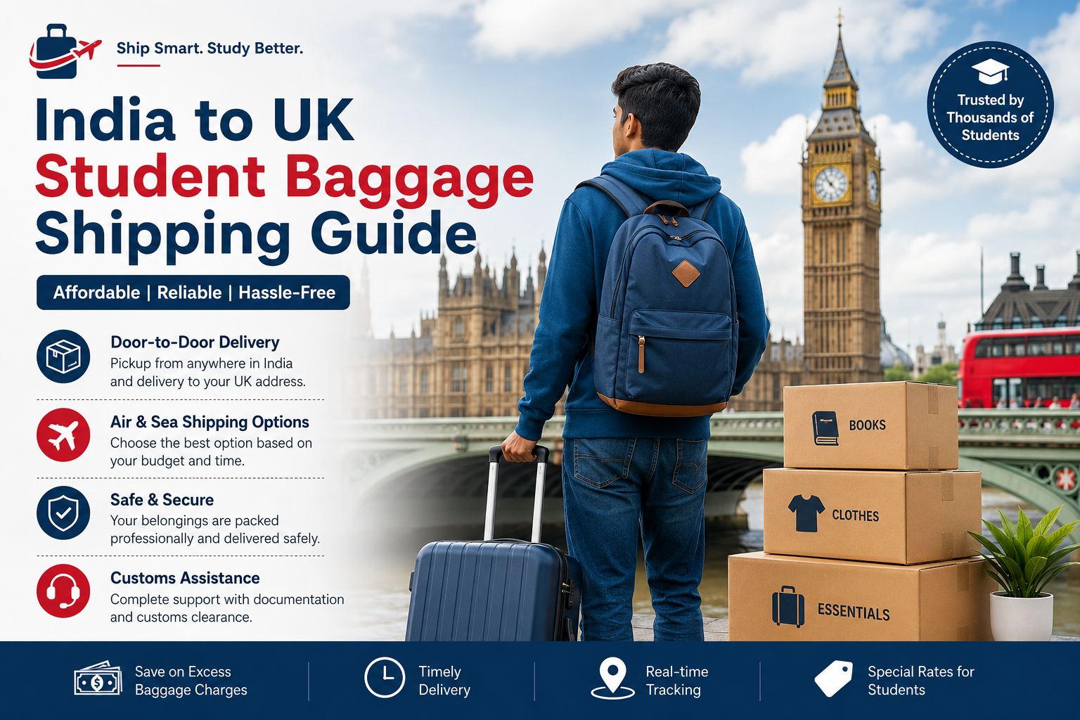 Indian student shipping luggage from India to the UK for study abroad